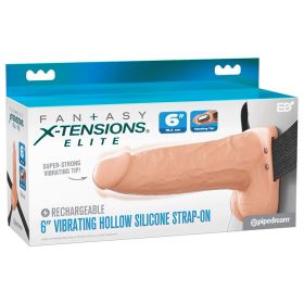 X-Tensions Elite Vibrating Hollow Strap-On Dual Density-Light 6"