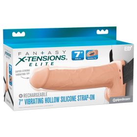 X-Tensions Elite Vibrating Hollow Strap-On Dual Density-Light 7"