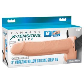 X-Tensions Elite Vibrating  Hollow Strap-On Dual Density - Light 8"