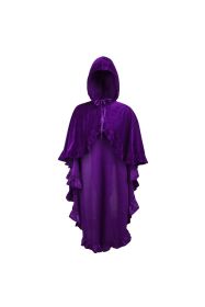 Purple Velvet Hooded Ruffle Cape