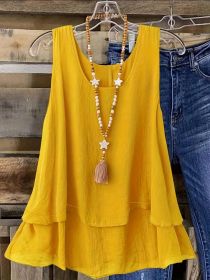 Self-pick-up Plus Size Women's Solid Colour Summer Sleeveless Shirt Casual Lightweight Tank Top  Only Self-pickup Is Supported (Option: Yellow-1XL)