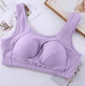 Plus Size Women Bra Ladies Cotton Quake-Proof Underwear Sleep Tops No Buckles Non Wire Lingerie With Removable Padded (Option: Purple-L-1pcs)