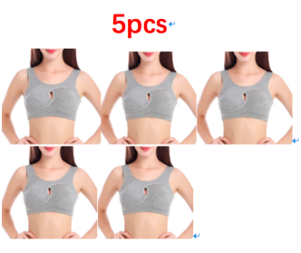 Plus Size Women Bra Ladies Cotton Quake-Proof Underwear Sleep Tops No Buckles Non Wire Lingerie With Removable Padded (Option: Grey-4XL-5pcs)