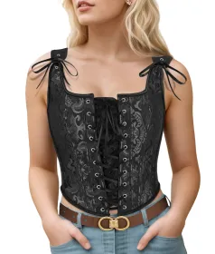 Corset Tops For Women Going Out Fashion Womens Sexy Vintage Overbust Corset Tops For Women Women's Renaissance Style Lace-Up Corset Camisole,Push (Option: Black-M)