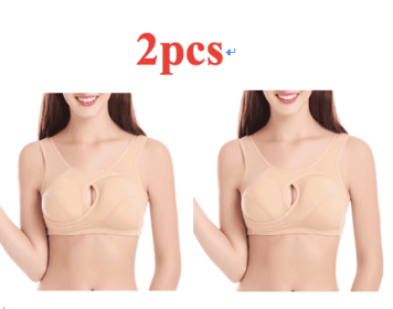 Plus Size Women Bra Ladies Cotton Quake-Proof Underwear Sleep Tops No Buckles Non Wire Lingerie With Removable Padded (Option: Beige-XL-2pcs)