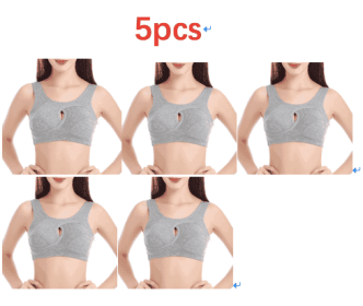 Plus Size Women Bra Ladies Cotton Quake-Proof Underwear Sleep Tops No Buckles Non Wire Lingerie With Removable Padded (Option: Grey-L-5pcs)