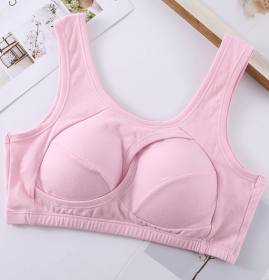 Plus Size Women Bra Ladies Cotton Quake-Proof Underwear Sleep Tops No Buckles Non Wire Lingerie With Removable Padded (Option: Pink-M-1pcs)
