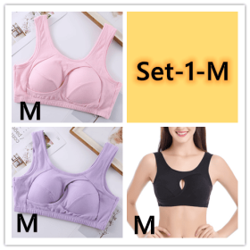 Plus Size Women Bra Ladies Cotton Quake-Proof Underwear Sleep Tops No Buckles Non Wire Lingerie With Removable Padded (Option: Set 1-M-1pc)