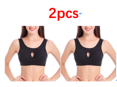 Plus Size Women Bra Ladies Cotton Quake-Proof Underwear Sleep Tops No Buckles Non Wire Lingerie With Removable Padded (Option: Black-L-2pcs)
