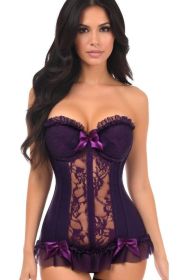 Lavish Plum Lycra & Lace Hook & Eye Stretch Bustier Corset (size: XLarge)