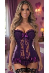 Lavish Plum Lycra & Lace Hook & Eye Stretch Bustier Corset (size: XSmall)
