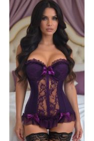 Lavish Plum Lycra & Lace Hook & Eye Stretch Bustier Corset (size: small)