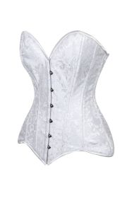 Lavish 2 PC White Brocade Corset & Denim Skirt Set (size: large)