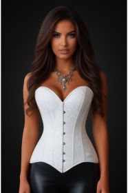Lavish White Brocade Overbust Corset W/Busk Closure (size: small)