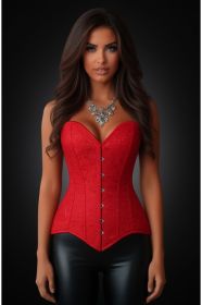 Lavish Red Brocade Overbust Corset W/Busk Closure (size: small)