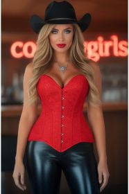 Lavish Red Brocade Overbust Corset W/Busk Closure (size: XSmall)