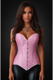 Lavish Lt Pink Brocade Overbust Corset W/Busk Closure (size: small)