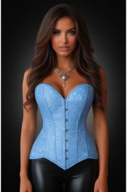 Lavish Lt Blue Brocade Overbust Corset W/Busk Closure (size: small)