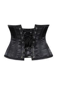 Lavish Black Satin Mini Cincher Underbust Corset Waist Cincher Busk Closure (size: XLarge)