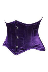 Lavish Dark Purple Satin Mini Cincher Underbust Corset Waist Cincher Busk Closure (size: medium)