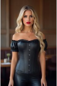 Top Drawer Steel Boned Black Satin Overbust Corset w/Sleeves (size: small)