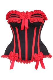 Top Drawer Black/Red Steel Boned Burlesque Corset (size: large)