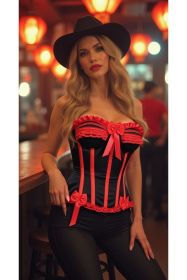 Top Drawer Black/Red Steel Boned Burlesque Corset (size: medium)