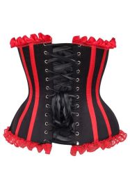 Top Drawer Black/Red Steel Boned Burlesque Corset (size: 2X)