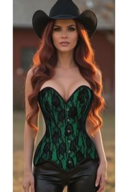 Top Drawer Green Satin w/Black Lace Overlay Steel Boned Overbust Corset (size: medium)