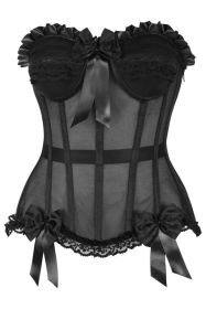 Top Drawer Steel Boned Black Mesh Underwire Bustier Corset (size: small)