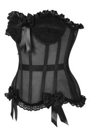 Top Drawer Steel Boned Black Mesh Underwire Bustier Corset (size: medium)
