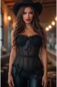 Top Drawer Steel Boned Black Mesh Underwire Bustier Corset (size: XSmall)