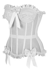Top Drawer Steel Boned White Mesh Underwire Bustier Corset (size: medium)