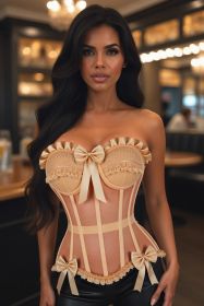 Top Drawer Steel Boned Nude Mesh Underwire Bustier Corset (size: medium)
