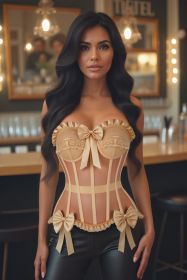 Top Drawer Steel Boned Nude Mesh Underwire Bustier Corset (size: small)