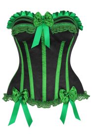 Top Drawer 2 PC Green/Black Striped Burlesque Steel Boned Corset & Bloomer Set (size: small)