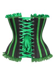 Top Drawer 2 PC Green/Black Striped Burlesque Steel Boned Corset & Bloomer Set (size: large)