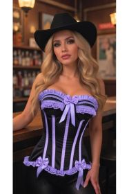 Top Drawer Black/Lavender Satin Steel Boned Burlesque Corset (size: small)