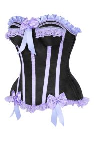 Top Drawer 2 PC Purple/Black Burlesque Steel Boned Corset & Bloomer Set (size: medium)