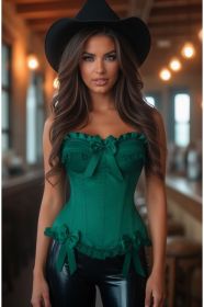 Top Drawer Dark Green Satin Steel Boned Burlesque Corset (size: XSmall)