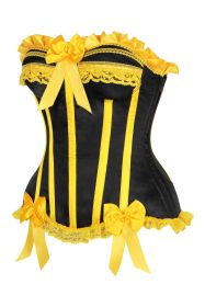 Top Drawer 2 PC Yellow/Black Burlesque Steel Boned Corset & Bloomer Set (size: medium)
