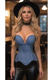 Top Drawer Steel Boned Blue Denim Plunge Neckline Overbust Corset (size: 5X)