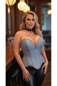 Top Drawer Steel Boned Light Blue Denim Plunge Neckline Overbust Corset (size: 5X)