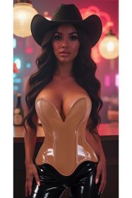 Top Drawer Steel Boned Caramel Patent Plunge Neckline Overbust Corset (size: small)
