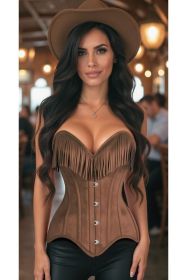 Top Drawer Tan Suede Steel Boned Overbust Corset w/Fringe (size: XSmall)