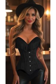 Top Drawer Black Suede Steel Boned Overbust Corset w/Fringe (size: medium)