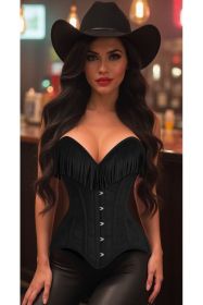 Top Drawer Black Suede Steel Boned Overbust Corset w/Fringe (size: 2X)