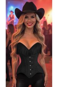 Top Drawer Black Suede Steel Boned Overbust Corset w/Fringe (size: small)