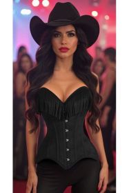 Top Drawer Black Suede Steel Boned Overbust Corset w/Fringe (size: XSmall)