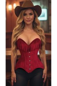 Top Drawer Red Suede Steel Boned Overbust Corset w/Fringe (size: small)